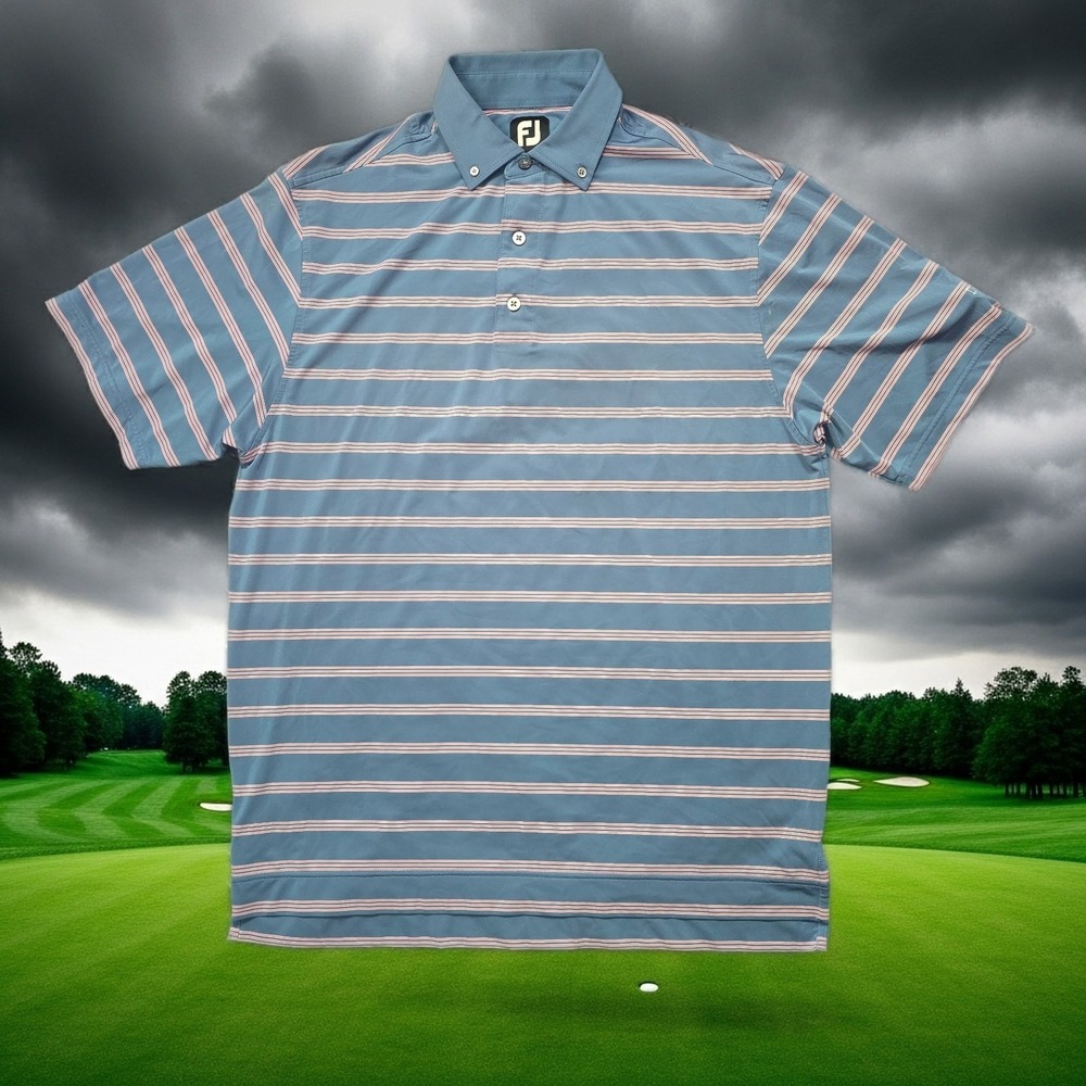 FootJoy‎ Mens Golf Polo Shirt Blue Pink Striped Desert Willow Golf Resort Size M